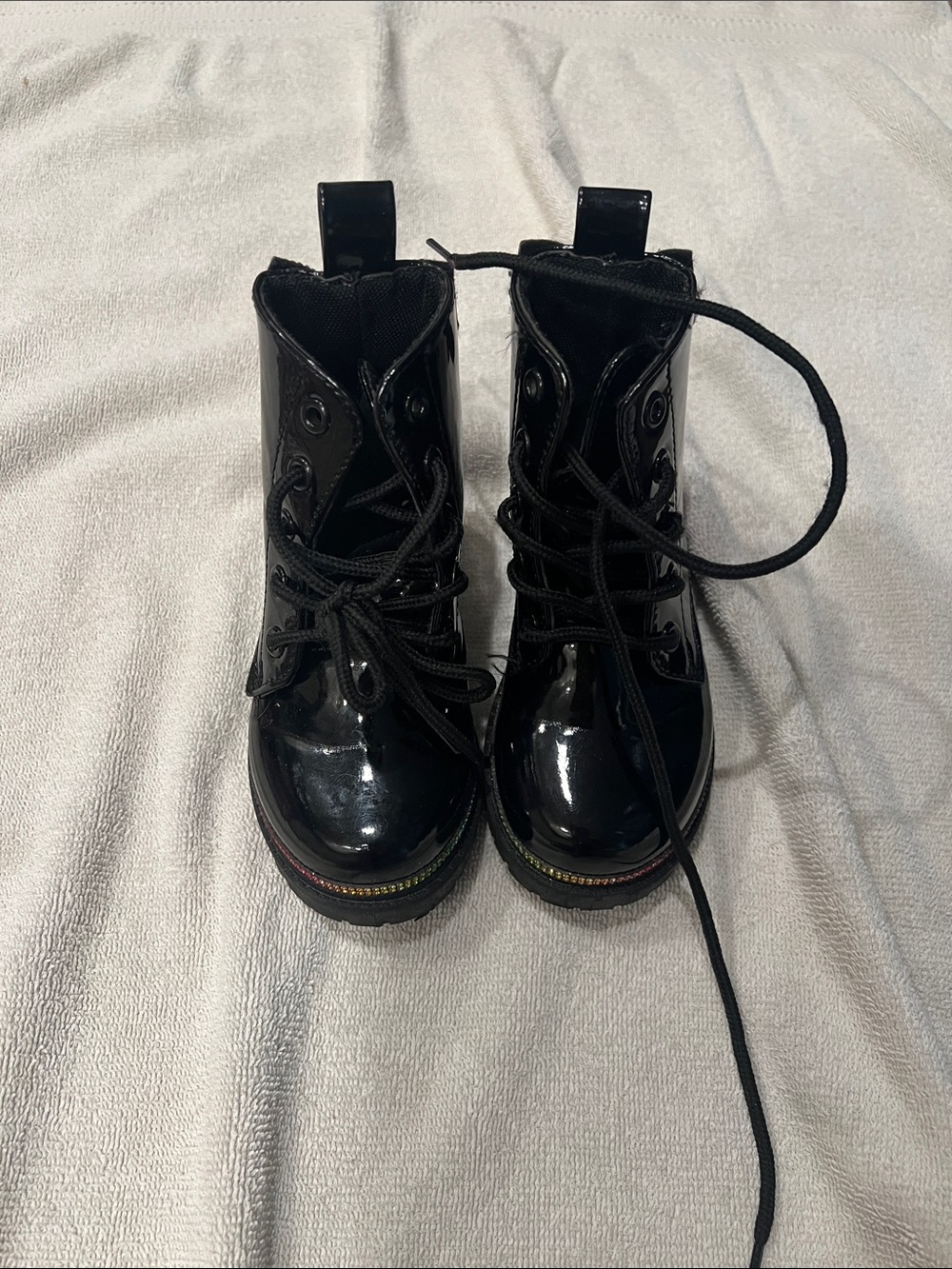 Black Patent Lace-Up Combat Boots for kids